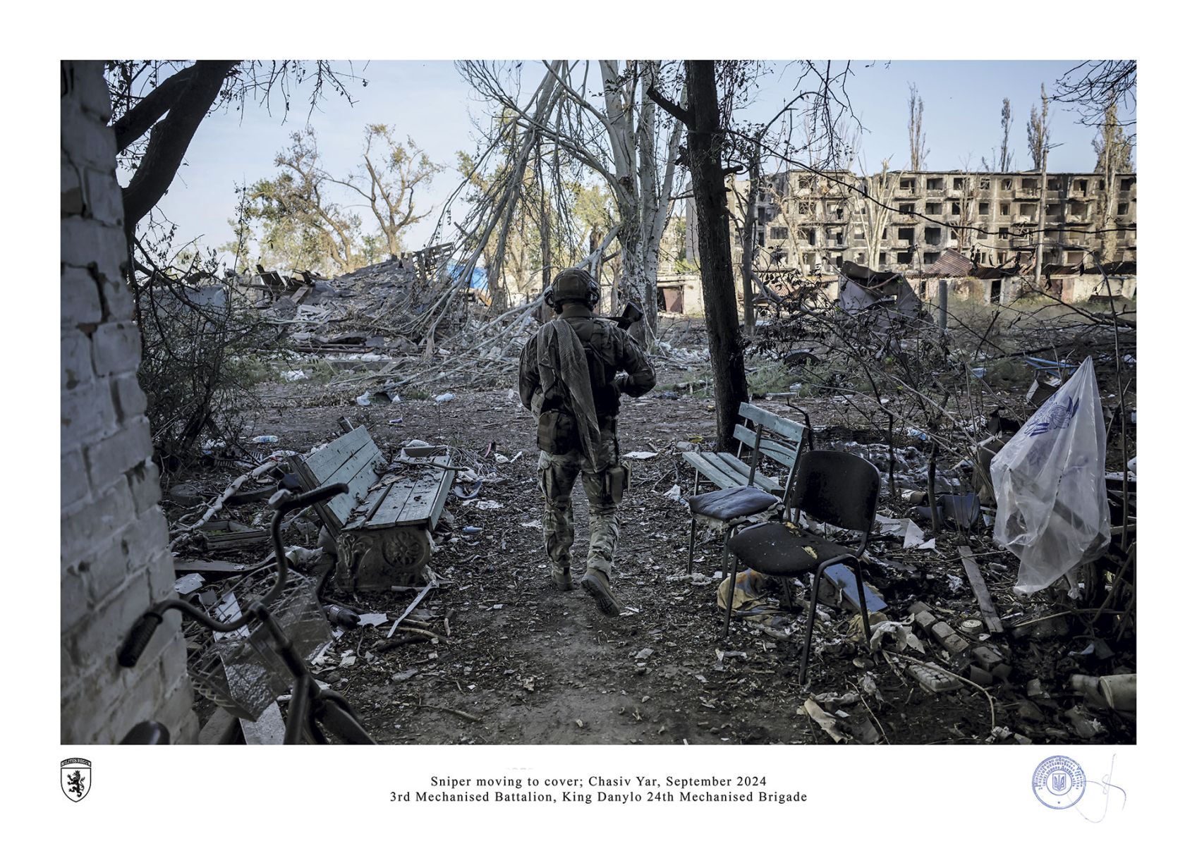 Sniper moving to cover; Chasiv Yar, September 2024