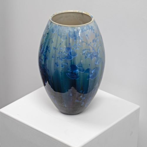 blue crystalline vase by Maggie zerafa