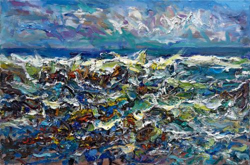 wild and windy hopeman beach by jonathan shearer
