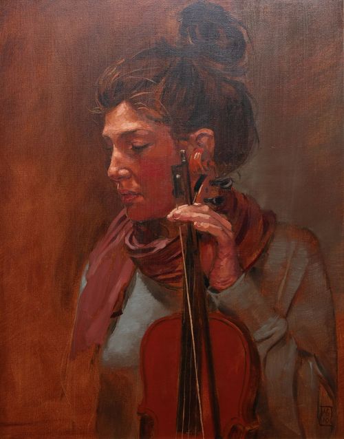 girl with fiddle by andrew sinclair