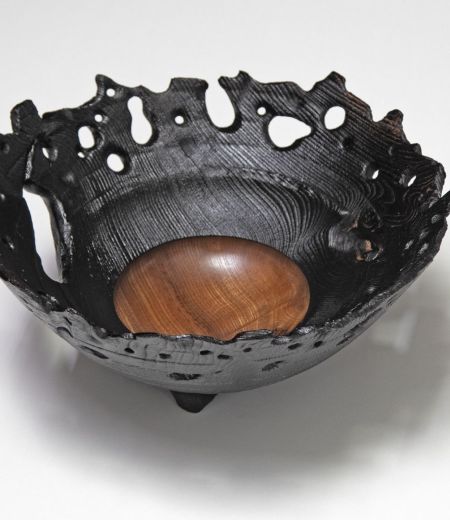 burr elm bowl, burnt rim II by angus clyne
