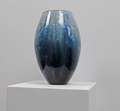 blue crystalline vase by Maggie zerafa