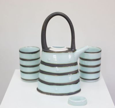 oval blue stripe tea set | tricia thom