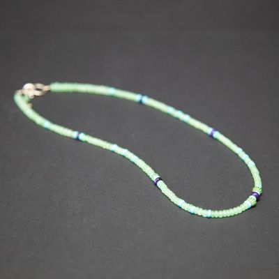 mia necklace by nicoletta george, featuring ancient and modern beads in shades of blue and green