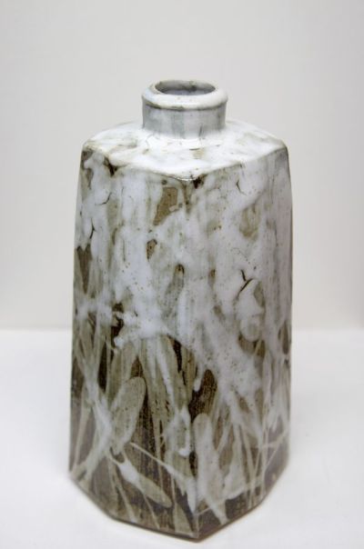 octagonal bottle vase, wood ash glaze by peter humpherson