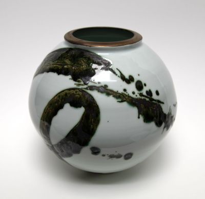 splash moon jar with gold rim by tricia thom