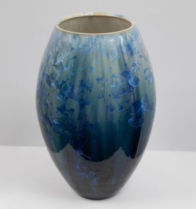 blue crystalline vase by Maggie zerafa