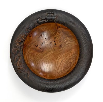 burr elm bowl, burnt rim v by angus clyne