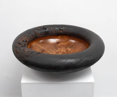 burr elm bowl, burnt rim v by angus clyne