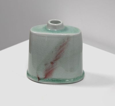 celadon & copper red bottle jar by Peter humpherson