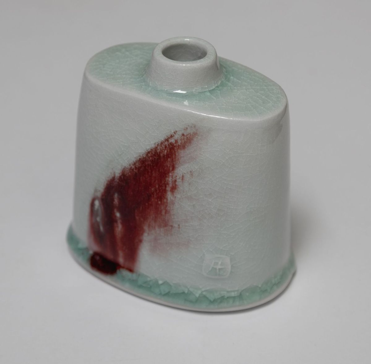 celadon & copper red bottle jar by Peter humpherson