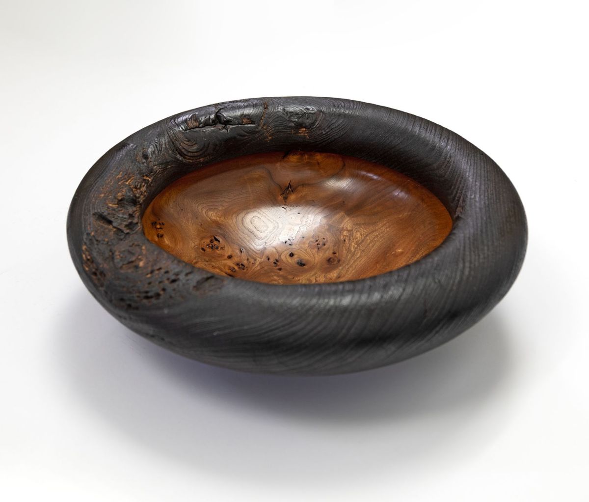 burr elm bowl, burnt rim v by angus clyne