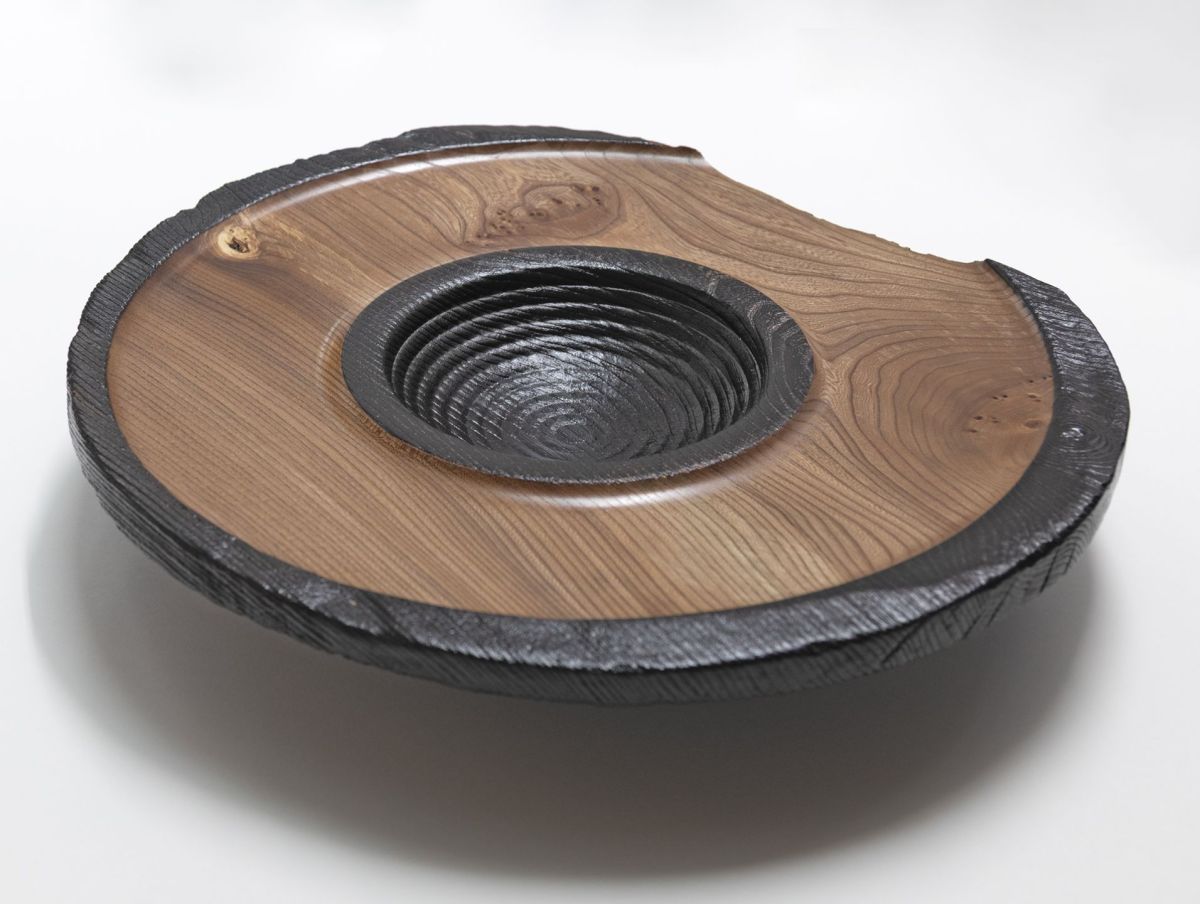 burr elm bowl, burnt rim III by angus clyne