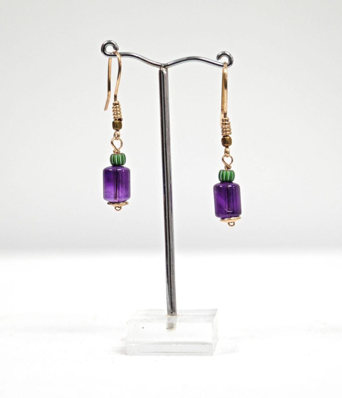 amethyst with roman brass and African trade bead earrings by nicoletta George