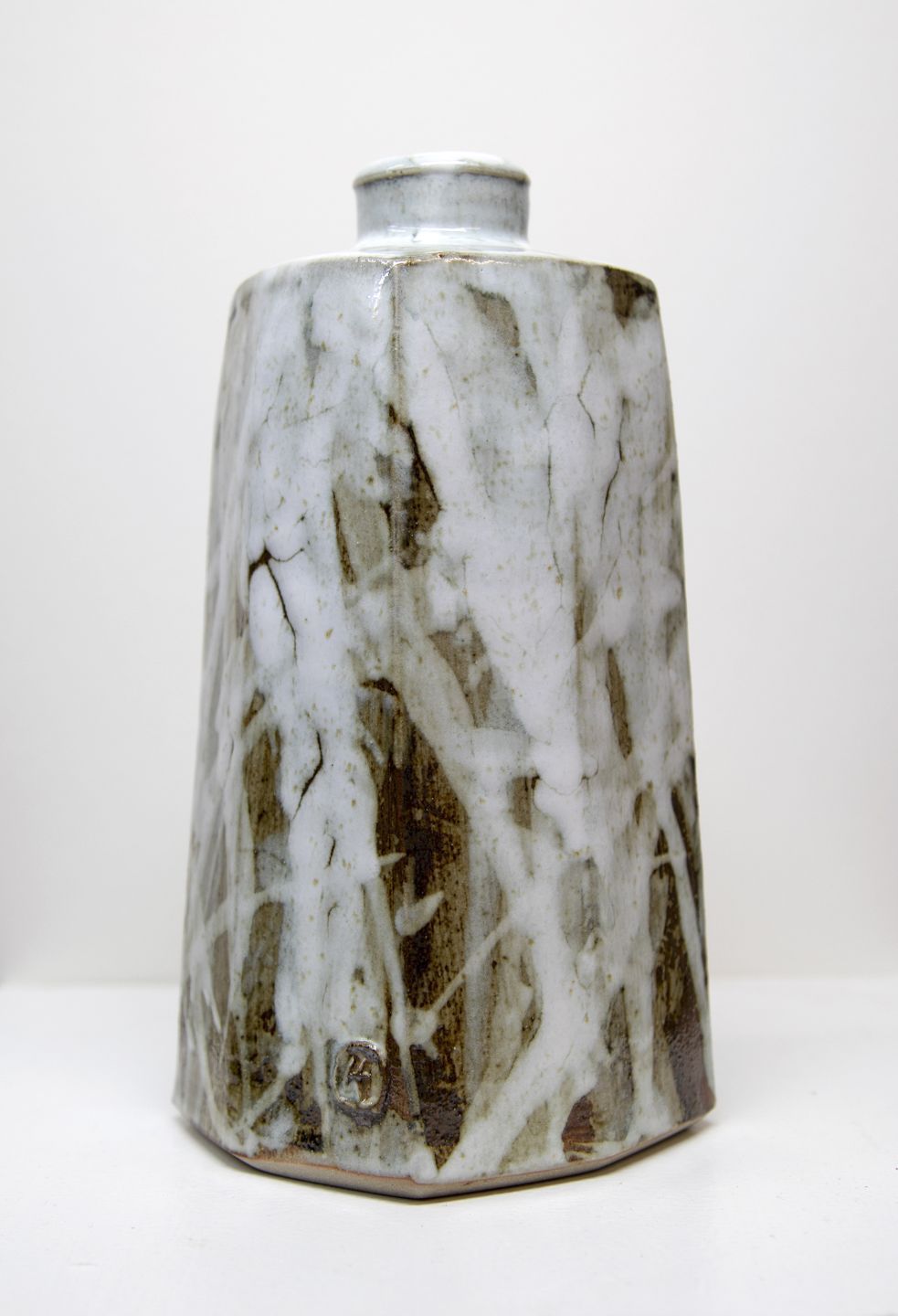 octagonal bottle vase, wood ash glaze by peter humpherson